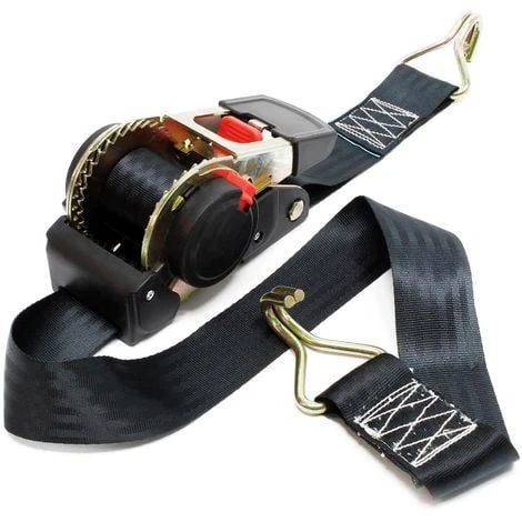WILTEC Sangle D’arrimage 3m X 50mm Traction 750 DaN PES Crochet En Forme S Avec Tendeur à Cliquet
