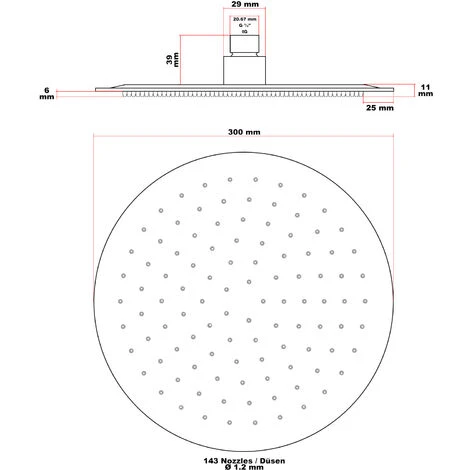 WILTEC Pommeau De Douche Rond 30 Cm Pomme Jet De Pluie Rainshower Tête De Douche Acier Inoxydable – Image 4