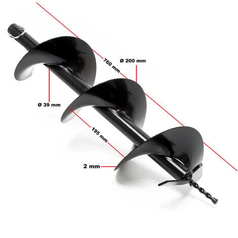 WILTEC Vis Sans Fin De Remplacement Pièce De Rechange 200mm Perceuse De Sol Tarière Creuse – Image 2