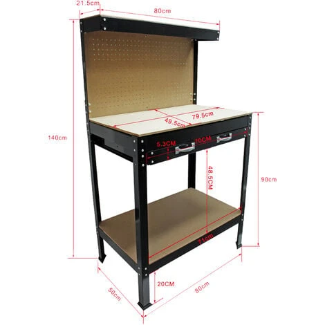 WILTEC Établi D’atelier 800x500x1400mm Table Plan De Travail Paroi Perforée Étagère Tiroir De Rangement – Image 2