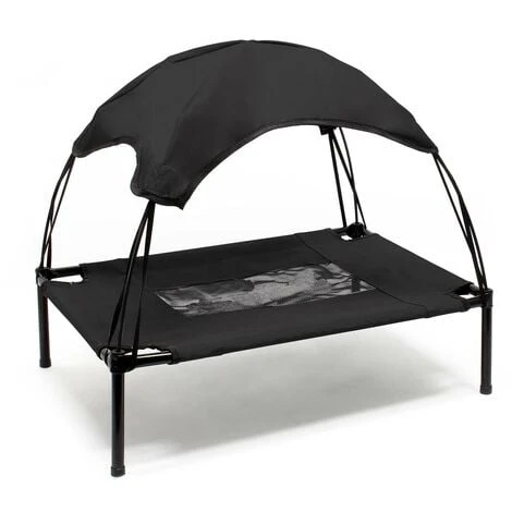 WILTEC Transat Chien Noir 91x76x16cm 35kg Max Lit Relaxant Surélevé Animal Domestique Protection Soleil L