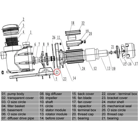Pièce Détachée: Pompe De Piscine WilTec No. 50919 / 50920 / 50921 Joint K Mécanique – Image 4