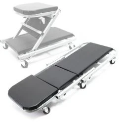 WILTEC Chariot De Visite Mécanicien 2-1 Siège Atelier Chaise Longue Travail 90x41,5x12,5cm 150 Kg Max.