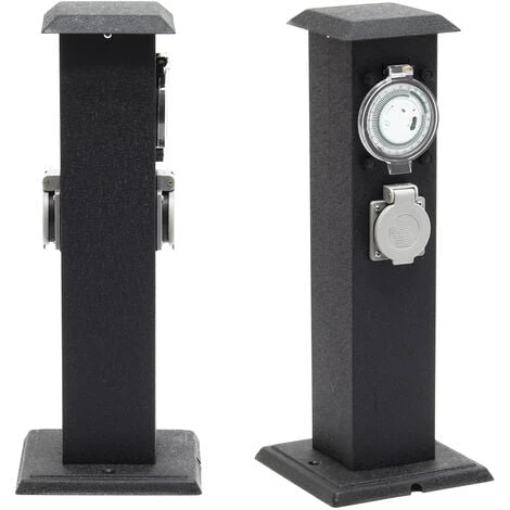 WILTEC Colonne D’énergie 2 Prises D’alimentation Extérieure Avec Minuterie Métal IP44 Jardin Outdoor