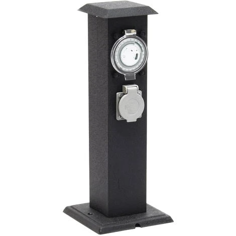 WILTEC Colonne D’énergie 2 Prises D’alimentation Extérieure Avec Minuterie Métal IP44 Jardin Outdoor – Image 3