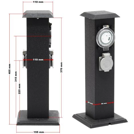 WILTEC Colonne D’énergie 2 Prises D’alimentation Extérieure Avec Minuterie Métal IP44 Jardin Outdoor – Image 4