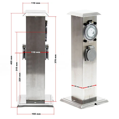 WILTEC Colonne D’énergie Avec 2 Prise électrique Extérieure Minuterie Acier Affiné IP44 Jardin Outdoor – Image 4