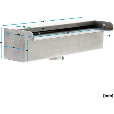 WILTEC Lame D‘eau Pour Piscine Bassin Étang 30cm Acier Affiné Cascade Chute D‘eau Fontaine Jardin – Image 4