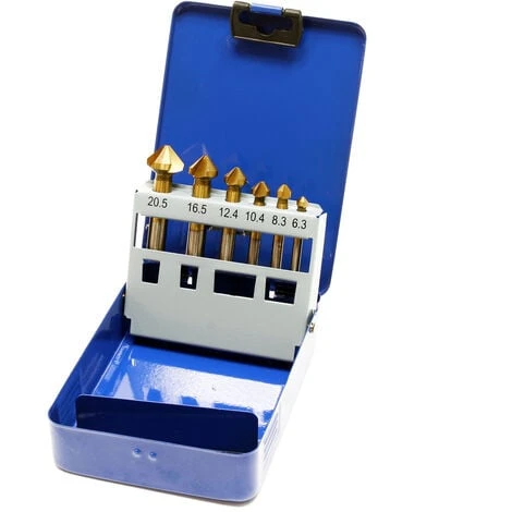 WILTEC Jeu De 6 Fraise Conique En Acier HSS Fraise à Chanfreiner Foret Bois Plastique Métal Set Outils – Image 2