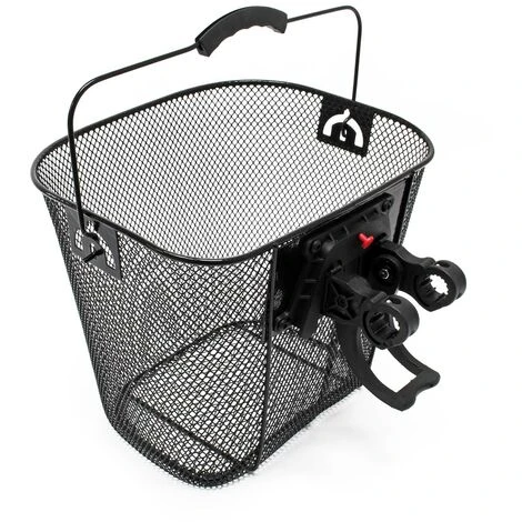 WILTEC Panier Pour Vélo 32,5x24x26,5cm Porte-bagage Avant Détachable Acier Noir Transport Sac Emplettes