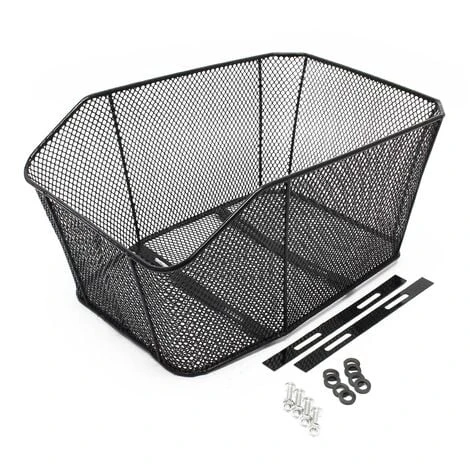 WILTEC Panier à Vélo Porte-bagage Arrière 42x29x20cm Acier Noir Transport Sac Emplettes Mailles Serrées – Image 2