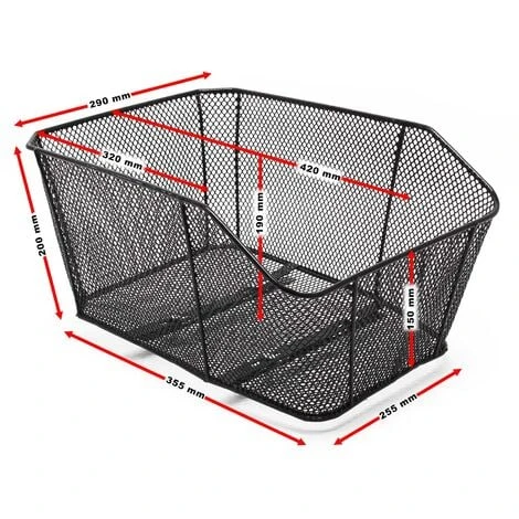 WILTEC Panier à Vélo Porte-bagage Arrière 42x29x20cm Acier Noir Transport Sac Emplettes Mailles Serrées – Image 3