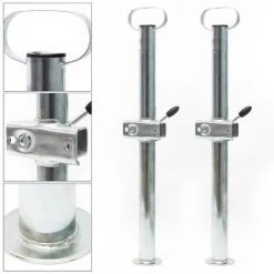 WILTEC 2x Béquille Support Avec Collier Calage Remorque 700mm ⌀48mm Pied Stabilisation Acier Galvanisé