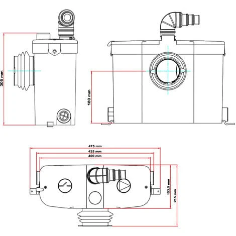 WilTec 3/1 Station De Relevage Avec Raccord Frontal 450W Eaux Usées WC Eaux Chargées – Image 5