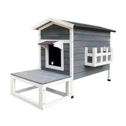 WILTEC Maisonnette Chat Bois Résistant 58 X 73.6 X 104.9 Cm Pavillon Terrasse Porte Arrière Cabane Abri