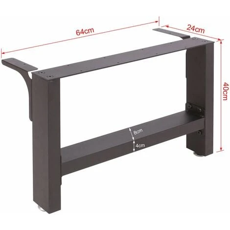 WILTEC Pieds De Table En Profil Carré 64x40cm Noir Revêtement Par Poudre Piètement De Table Meuble – Image 3