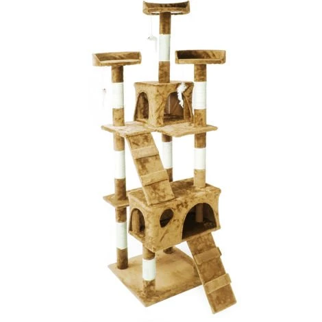 WILTEC Arbre à Chat En Beige 170 Cm Avec Plate-formes Niches Échelles Griffoir Grattoir Escalade Toboggan