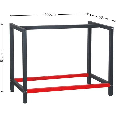 WILTEC Pied D’établi 100x57x81 Cm Acier Anthracite Rouge Support Table Travail Emballage Atelier Dépôt – Image 4