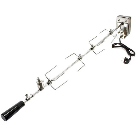 WILTEC Broche BBQ 110cm 230V En Acier Affiné 2 Fourches Incluses Tournebroche Masselotte D'équilibrage – Image 3