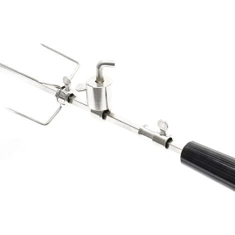 WILTEC Broche BBQ 110cm 230V En Acier Affiné 2 Fourches Incluses Tournebroche Masselotte D'équilibrage – Image 4