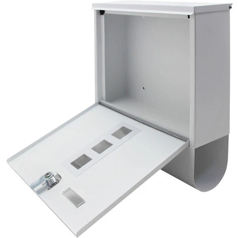 WILTEC Boite Aux Lettres Avec Porte-journaux Blanc Revêtement Poudre Montage Au Mur Avec 2 Clés Courrier – Image 4