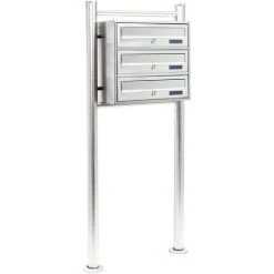 WILTEC Bloc De 3 Boite Aux Lettres Pied De Support Acier Inoxydable 2 Clés Par Compartiment Superposé
