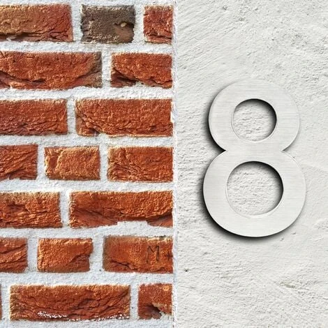 WILTEC Plaque Numéro Maison Chiffre "8" 3D 20cm Acier Inoxydable Résistant Intempéries Matériel Fixation – Image 2