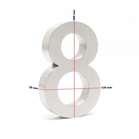 WILTEC Plaque Numéro Maison Chiffre "8" 3D 20cm Acier Inoxydable Résistant Intempéries Matériel Fixation – Image 5