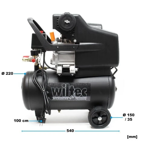 WILTEC Compresseur Air Comprimé 24L 1,1kW 8 Bars Mobile Avec Roues Et Poignée Outil Pneumatique Atelier – Image 3