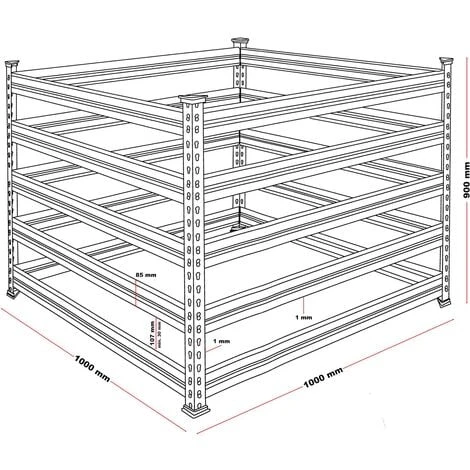 WILTEC Composteur De Jardin En Métal 100 X 90 X 90cm 900 Litres Déchets Organiques Recyclage Bac à Compost – Image 4