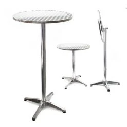 WILTEC Table Bistro Haute De Bar Aluminium Pliable Réglage En Hauteur 74/114cm Ø60cm Meuble Terrasse Salon