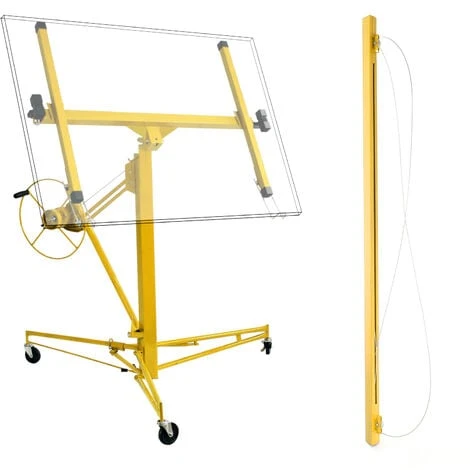 WILTEC KIT: Lève Panneaux, Lève Plaques De Plâtre Pro 350cm + 140cm Extension Bar Max 465cm 68kg