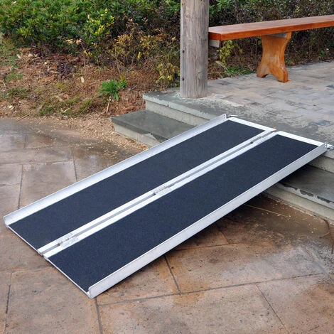WILTEC Rampe Pour Fauteuil Roulant Rampe De Chargement 2x Pliable Alu Surface Antidérapante 244 Cm 270kg – Image 5