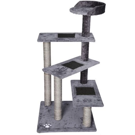 WILTEC Arbre à Chat 100 Cm Corde En Sisal Gris/ Gris Clair Avec 3 Zones De Couchage 1 Plateforme Griffoir