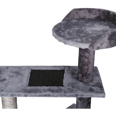 WILTEC Arbre à Chat 100 Cm Corde En Sisal Gris/ Gris Clair Avec 3 Zones De Couchage 1 Plateforme Griffoir – Image 3