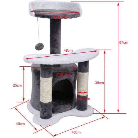 WILTEC Arbre à Chat 65 Cm Gris/ Blanc Avec Corde En Sisal Plateforme Niche Et Balle De Jeux Griffoir – Image 5