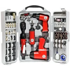 WILTEC Jeu D'outils Pneumatiques 71 Pcs. Avec Clé à Chocs Marteau Et Nombreux Accessoires à Air Comprimé