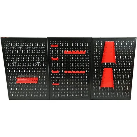 WILTEC Panneau Porte-outils 120x60cm 3 Paroie Perforée 17 Supports Crochets Rangement Suspension Perceuse – Image 2