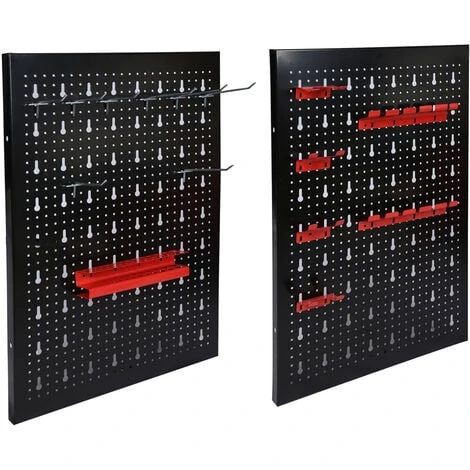 WILTEC Panneau Porte-outils 120x60cm 3 Paroie Perforée 17 Supports Crochets Rangement Suspension Perceuse – Image 4