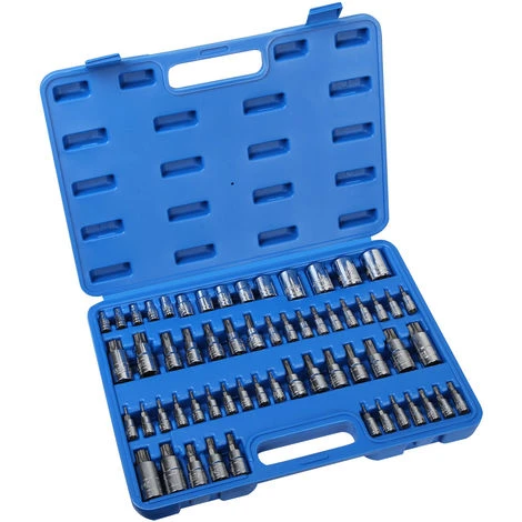 WILTEC Coffret 60 Clés à Douille Six Pans Creux & Clés à Douille -E 1/4", 3/8" & ½" Acier Chrome Vanadium