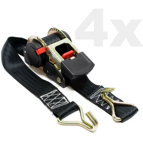WILTEC Jeu 4 Sangles D’arrimage 750 DaN PES 3x50mm Traction Crochet En Forme S Avec Tendeur à Cliquet – Image 2