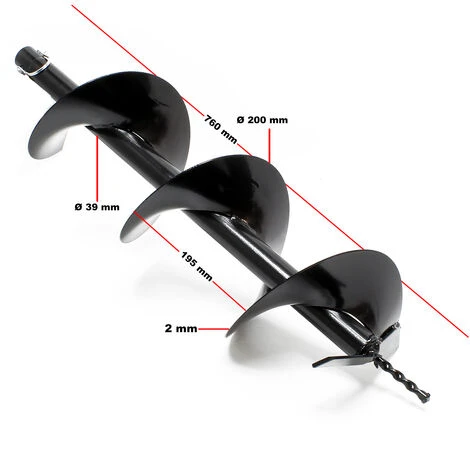 WILTEC Tarière Thermique En Set 3 CV 63,3 Ccm Moteur à 2 Temps Foret De Ø200mm Perceuse – Image 5