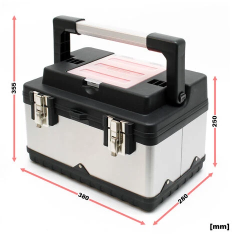 WILTEC Boite à Outils 38x27x25cm Acier Fin Cadre En Plastique Porte-outils Mallette Avec Poignée – Image 2