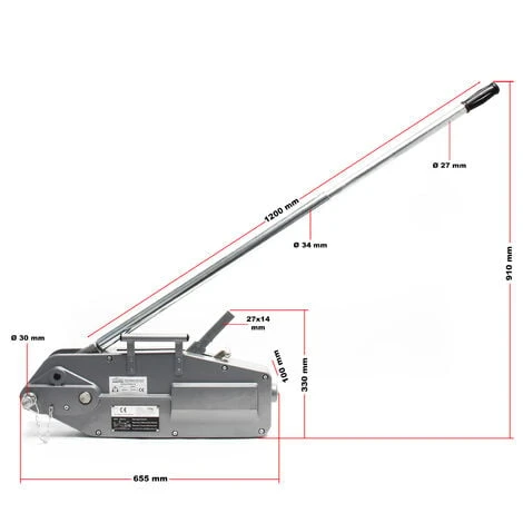 WILTEC Treuil à Câble 3200kg Max. Palan 20m Ø 16mm Goupille Cisaillement Crochet Charge Levage Traction – Image 4