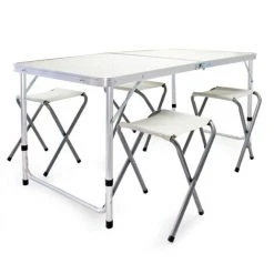 WILTEC Table De Camping Réglage Hauteur 4 Assises Aluminium Équipement Plein Air Pliable Randonnée Pêche