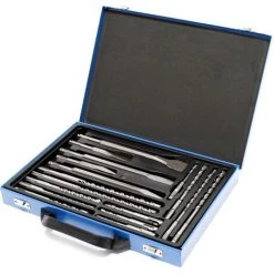 WILTEC Jeu De 17 Forets Et Burins SDS Avec Coffret Perforateur Burineur Marteau-piqueur Maçonnerie