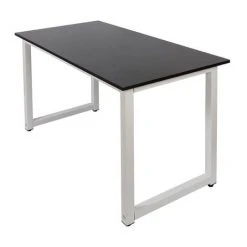 WILTEC Table De Bureau 120x60x70cm Couleur Noire MDF & Fer Pieds Ajustables Salle à Manger Ordinateur