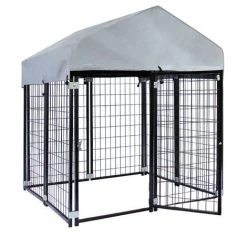 WILTEC Chenil Avec Toiture 121x121x137cm Enclos Extérieur Pour Chien Cage Niche Protection Solaire Outdoor