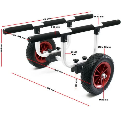 WILTEC Chariot De Transport Alu 90kg Pour Kayak Canoë Avec Grande Roue PU Ø26cm & Largeur Réglable – Image 3