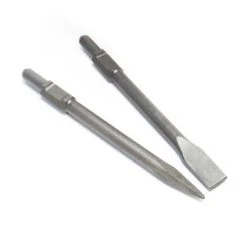 WILTEC Jeu Burin 1x Pointu 25x415mm Et 1x Plat 25x410mm Pour Marteau De Démolition Outil Atelier